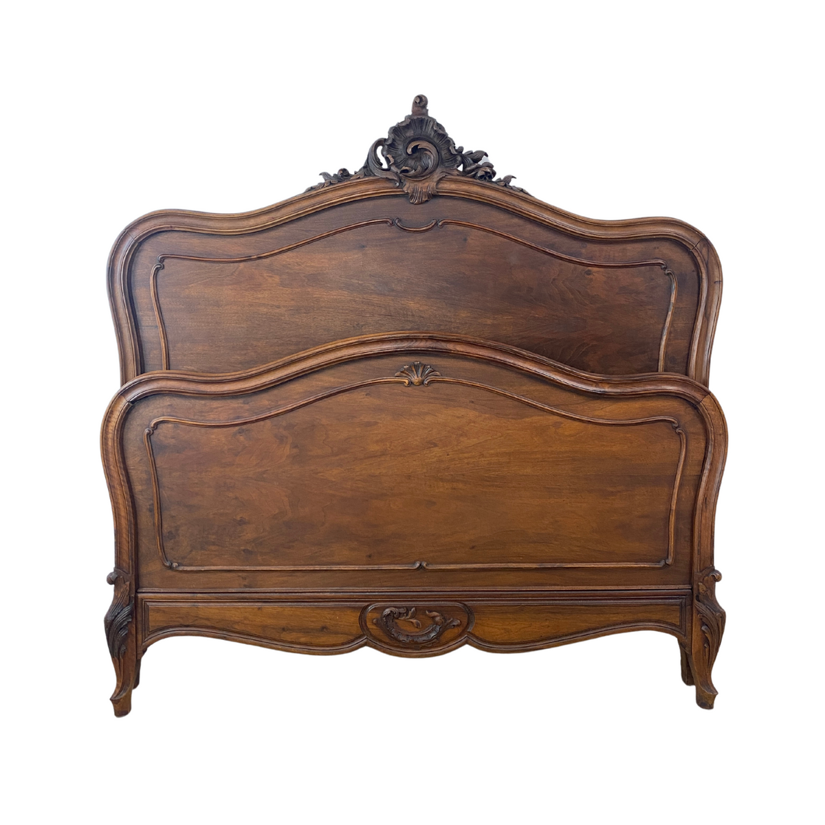 Antique French Carved Walnut Louis XV Full Bed