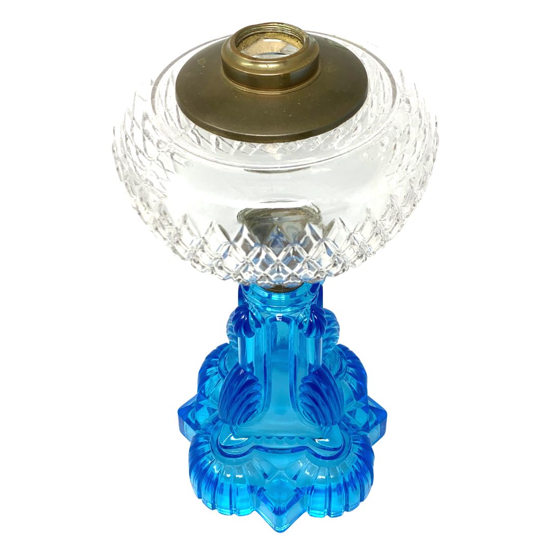 U.S. Glass Blue Palmetto 2pc Oil Lamp Base