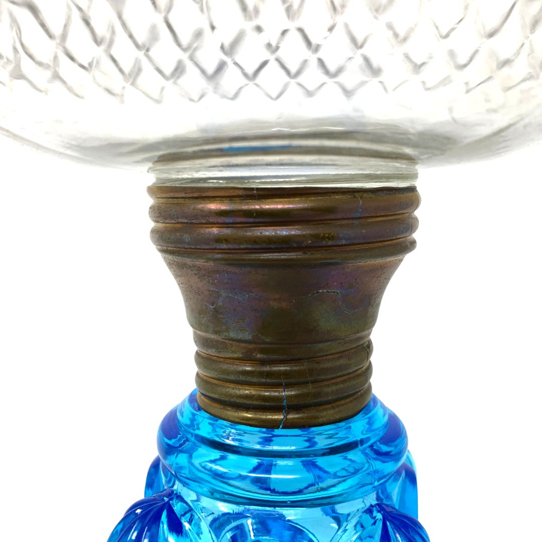 U.S. Glass Blue Palmetto 2pc Oil Lamp Base