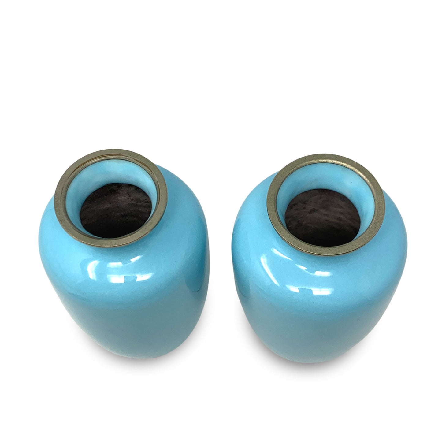 Mid Century Japanese Cloisonné Blue Enamel Rose Vases (Pair)