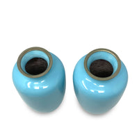 Mid Century Japanese Cloisonné Blue Enamel Rose Vases (Pair)