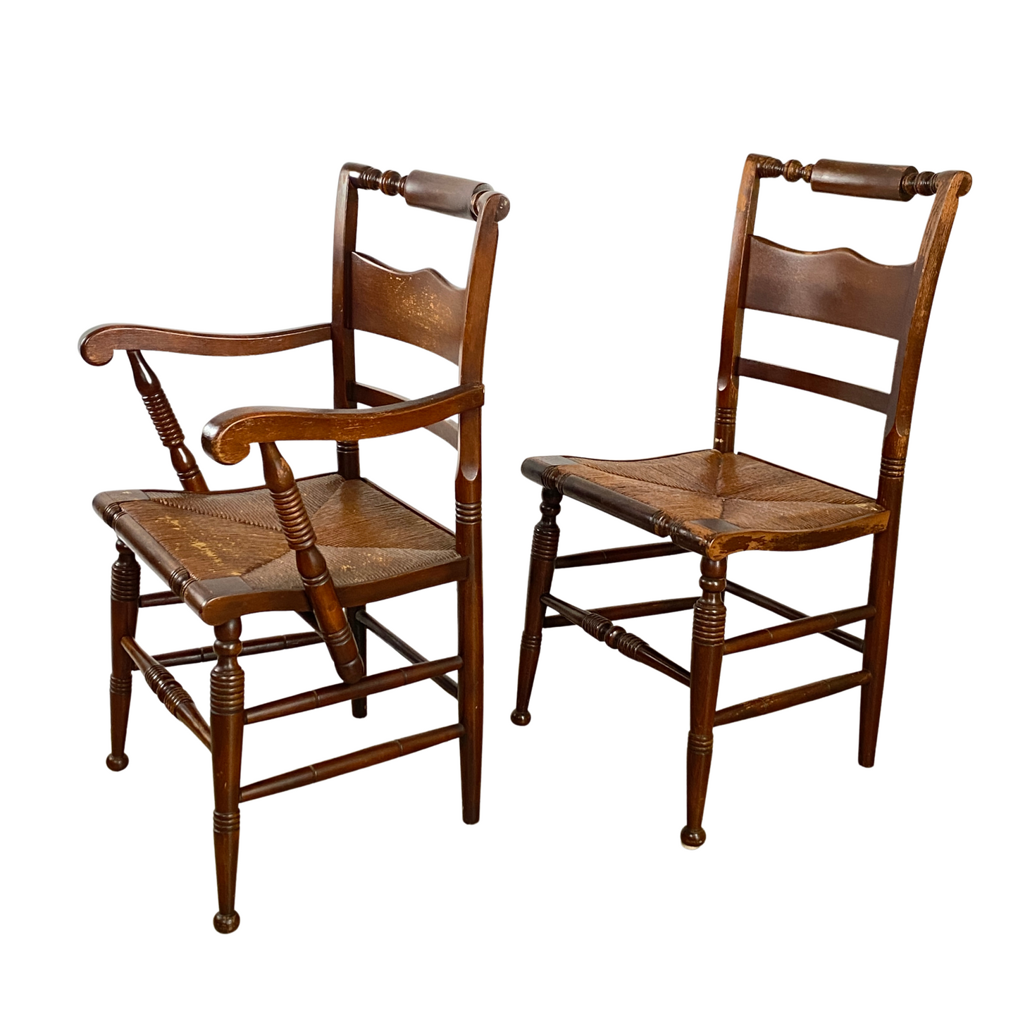 Antique Slat Back Rush Bottom Chairs (4)