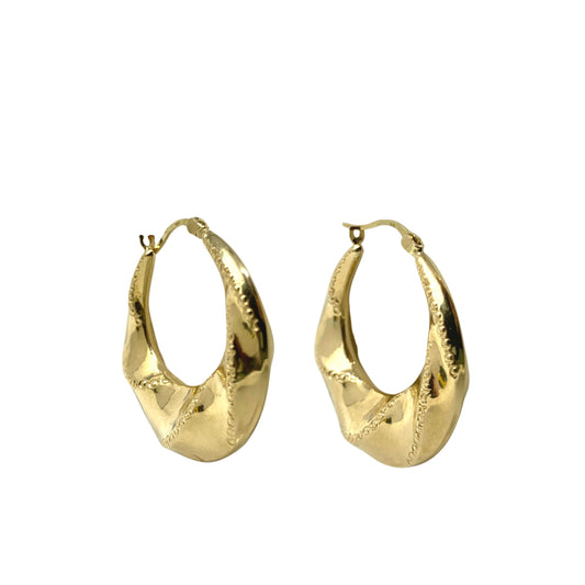 14K Gold Beaded Twist 30mm Hoop Earrings