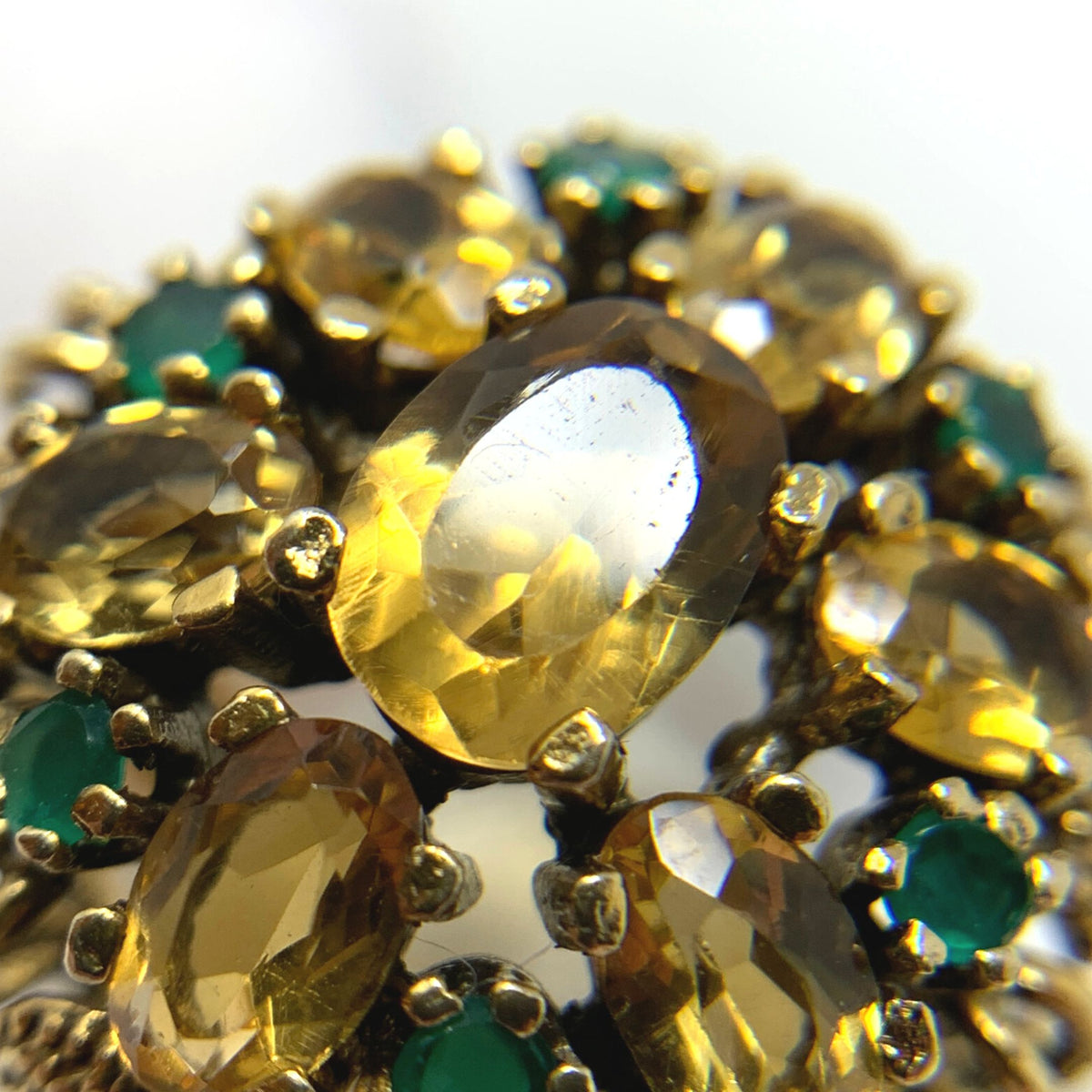 14K Gold Citrine & Emerald Dome Ring Size 6.5