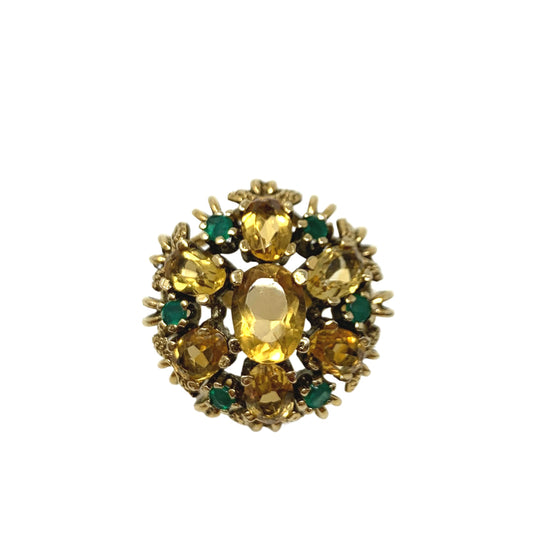 14K Gold Citrine & Emerald Dome Ring Size 6.5