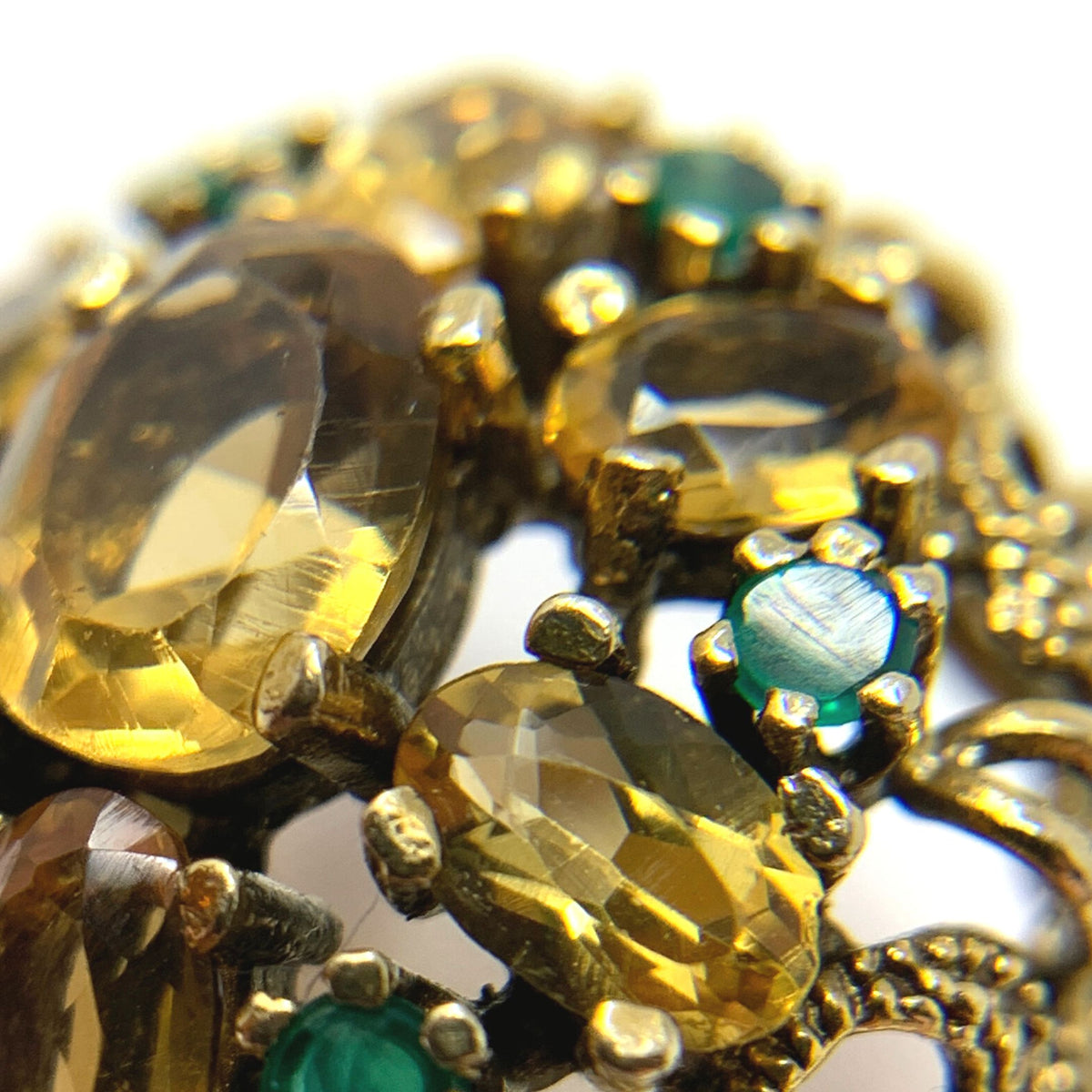 14K Gold Citrine & Emerald Dome Ring Size 6.5