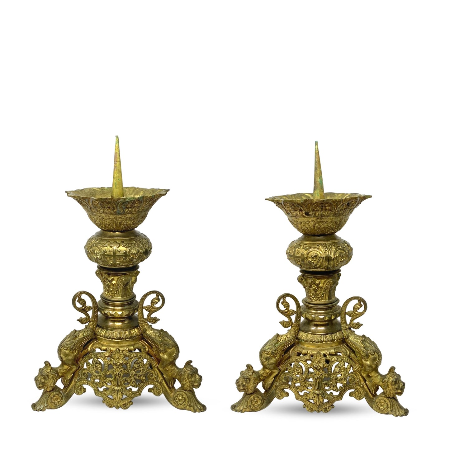 Antique Gilt Bronze Alter/Tabernacle Candlesticks (Pair)