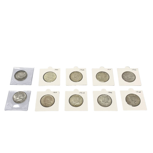 1964 90% Silver Kennedy Half Dollar BU Lot of 10 Coins