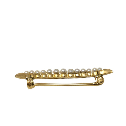 14K Yellow Gold 13 Pearl Crescent Brooch
