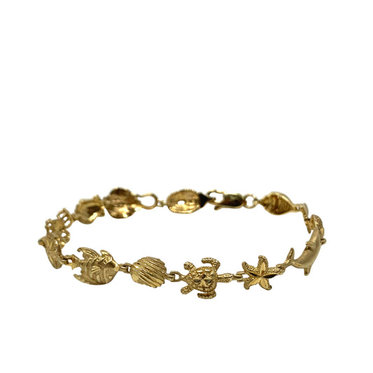 10K Gold 7" Sea Life/ Nautical Bracelet