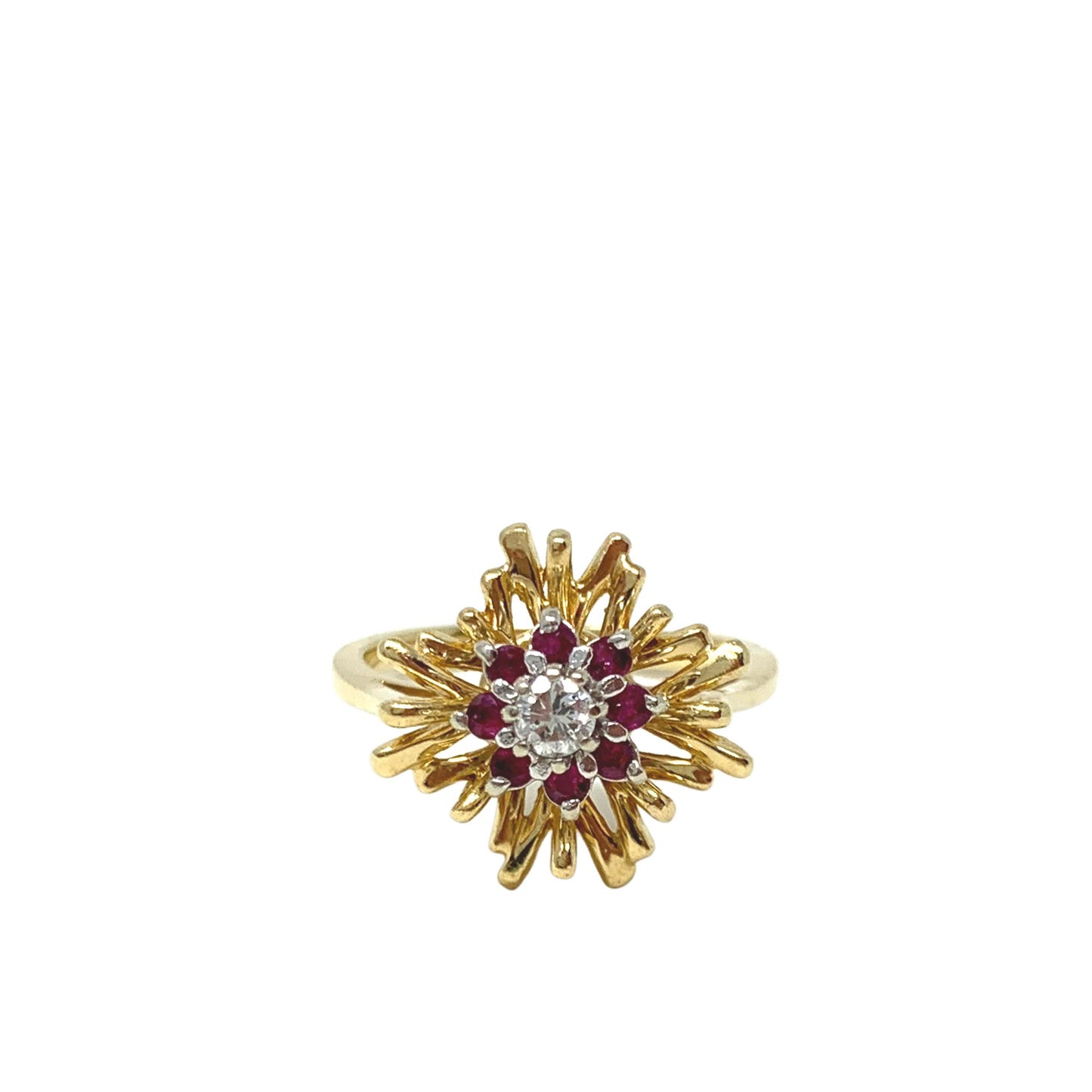 14K Gold Diamond & Ruby Floral Ring