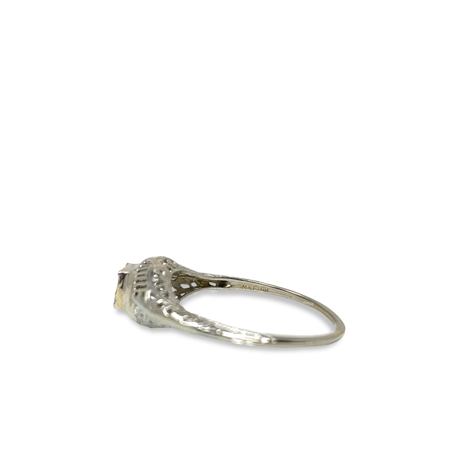 M & F 1920's 18K White Gold Filigree Solitaire 0.2ct Diamond Ring