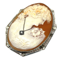 Antique 14K Large Cameo & Diamond Pendant/ Brooch