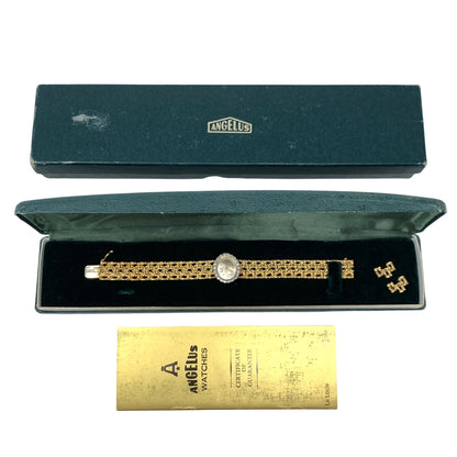Angelus Ladies 14K Gold & Diamond Vintage Wristwatch With Box