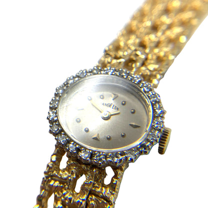 Angelus Ladies 14K Gold & Diamond Vintage Wristwatch With Box