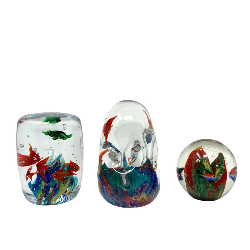 Set of 3 Dynasty Gallery Art Glass "Aquarium" Paperweights