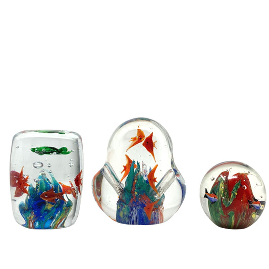 Set of 3 Dynasty Gallery Art Glass "Aquarium" Paperweights