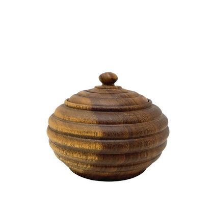 Vintage Carved Walnut 5" Lidded Beehive Jar