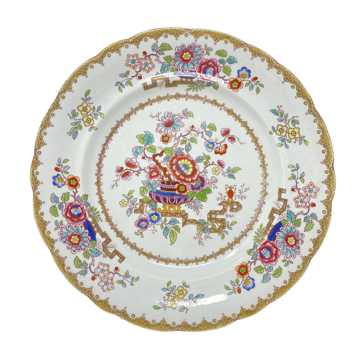 Ashworth Bros. Hanley Golden Chinoiserie Ironstone Dinner Plates (4)