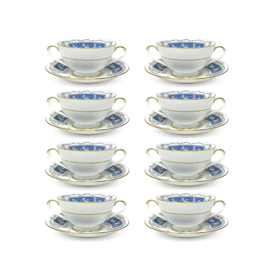 Coalport "Revelry Blue" Set of 8 Cream Soup Bowls & Saucers (16pcs)