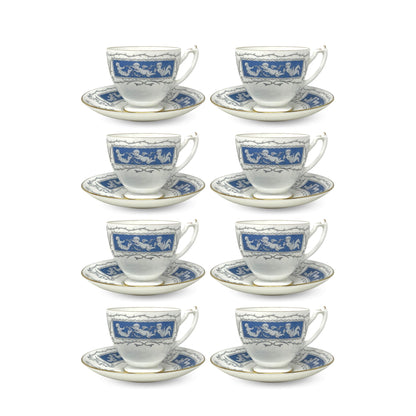 Coalport "Revelry Blue" Set of 8 Teacups & Saucers (16pcs)