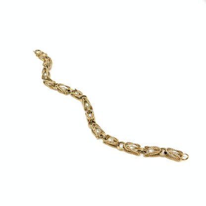 10K Yellow Gold Pearl Rope Knot Link Bracelet 7.25" Long