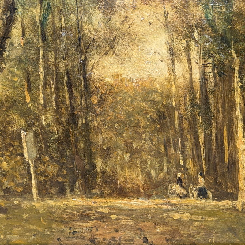 Forest in Autumn Signed Impressionist Oil on Board, 1887