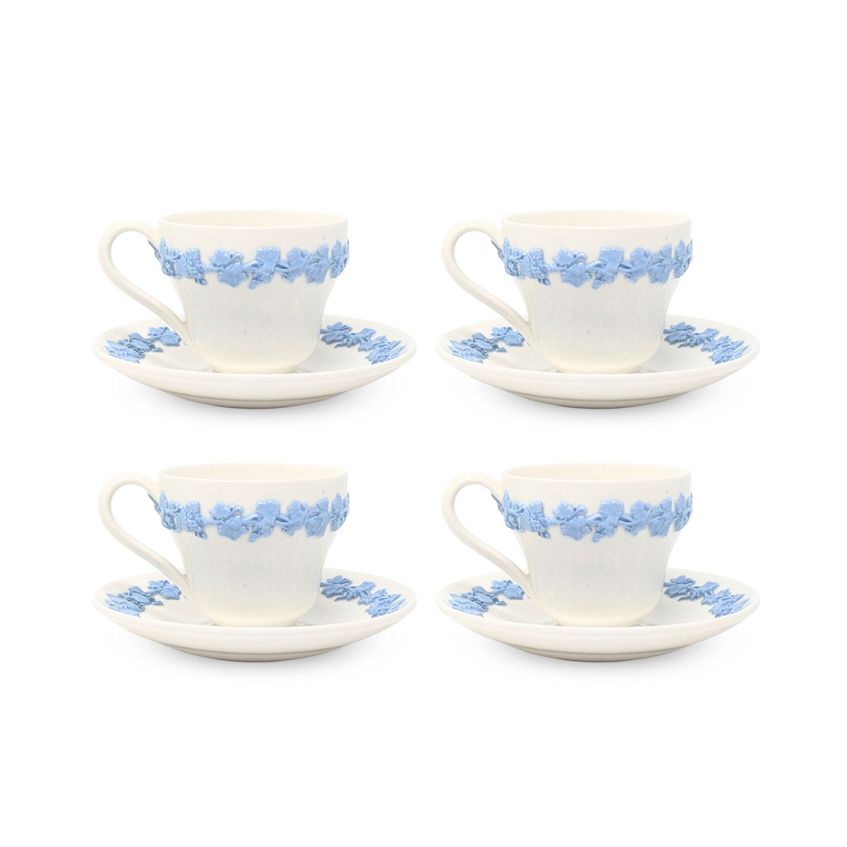 Wedgwood "Lavender on Cream" Plain Edge 8pc Demitasse Cup & Saucer Set