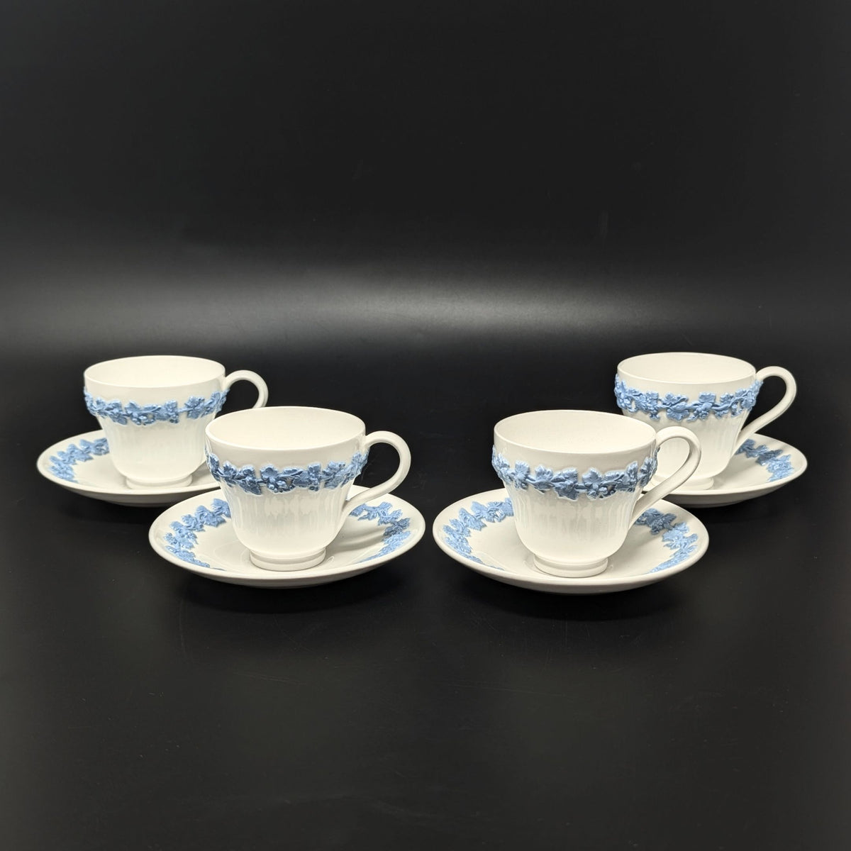 Wedgwood "Lavender on Cream" Plain Edge 8pc Demitasse Cup & Saucer Set
