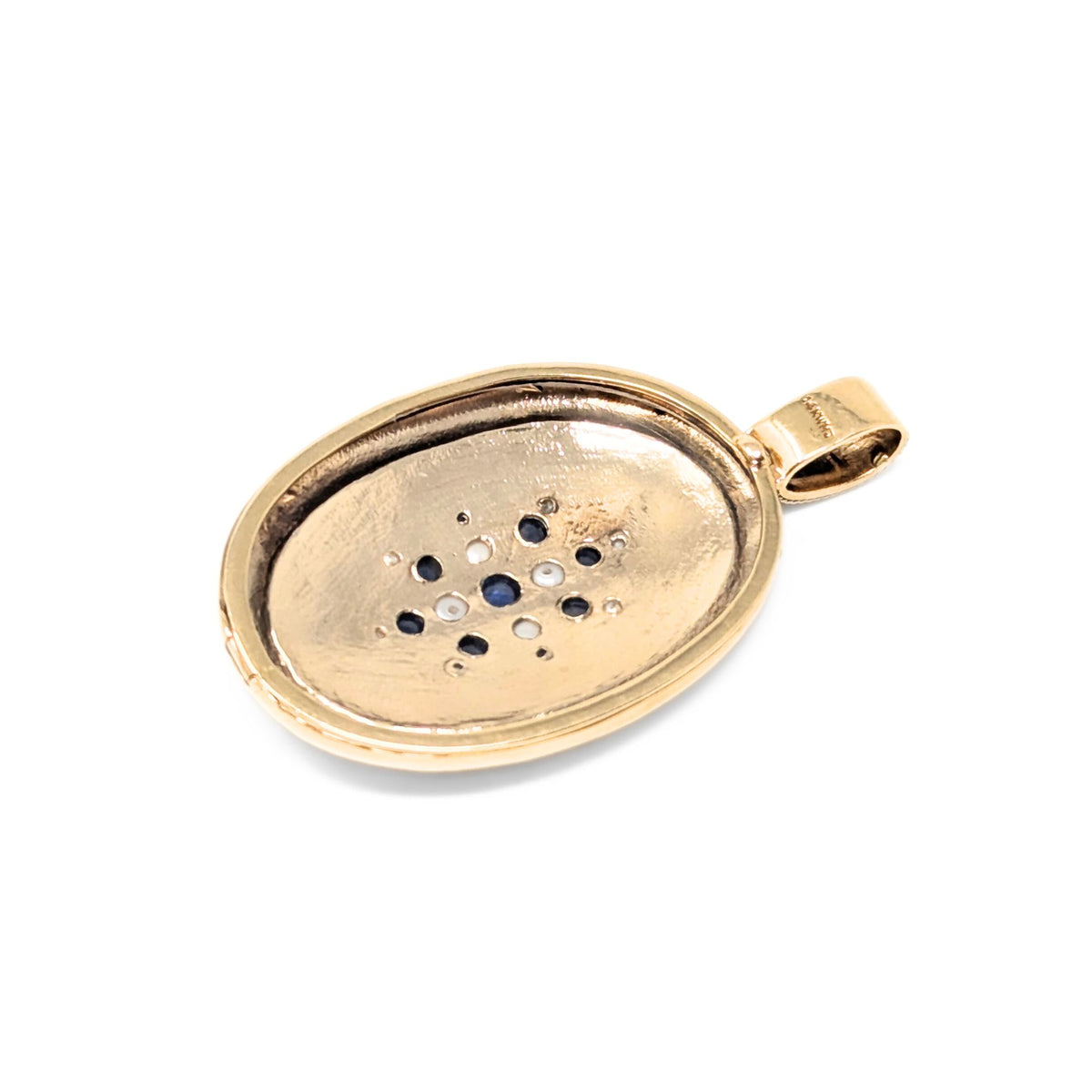 Victorian 14K Gold Blue Sapphire & Pearl Starburst Mourning Locket