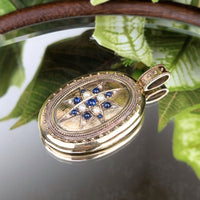 Victorian 14K Gold Blue Sapphire & Pearl Starburst Mourning Locket