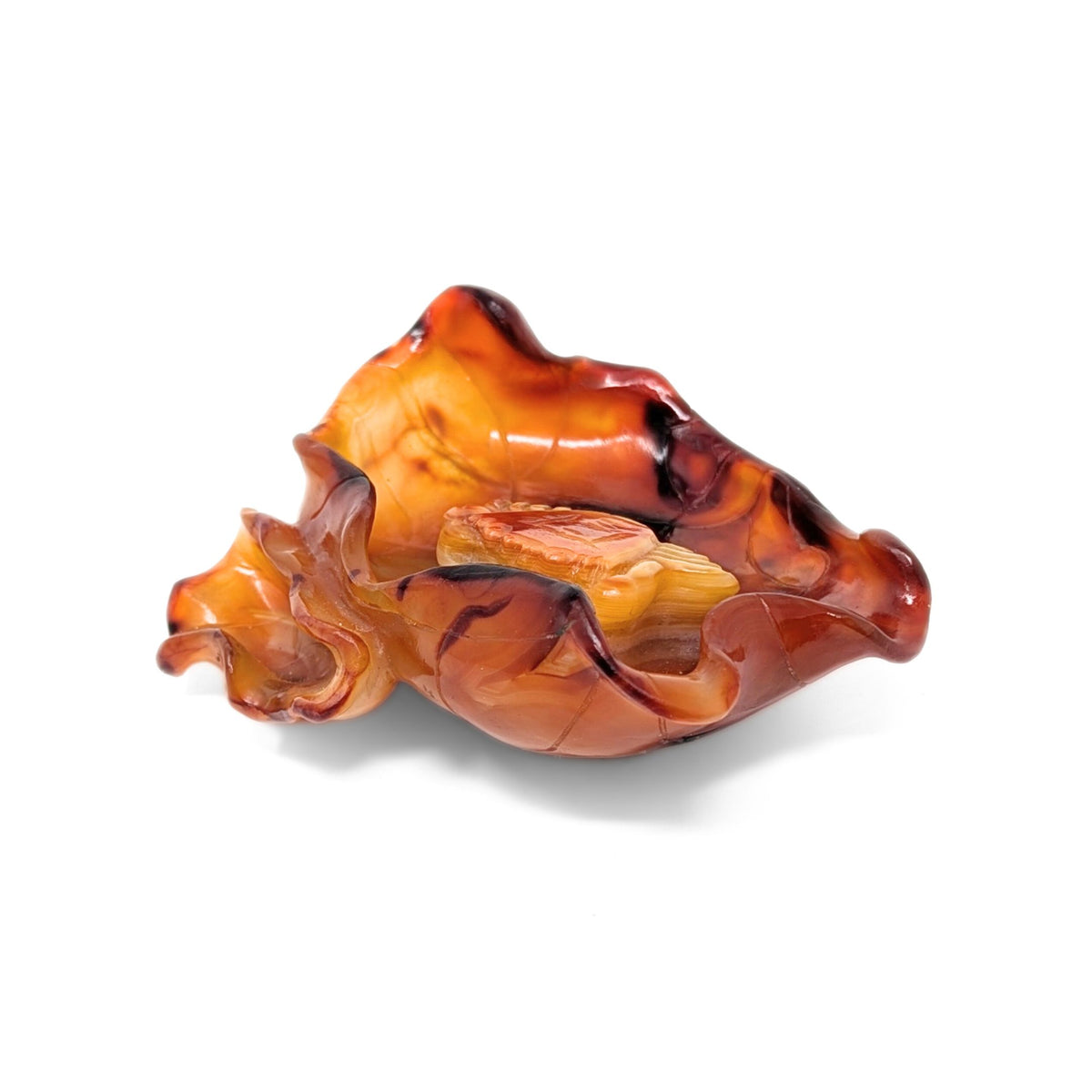 Chinese Carved Agate Lotus Leaf & Crab Brush Washer