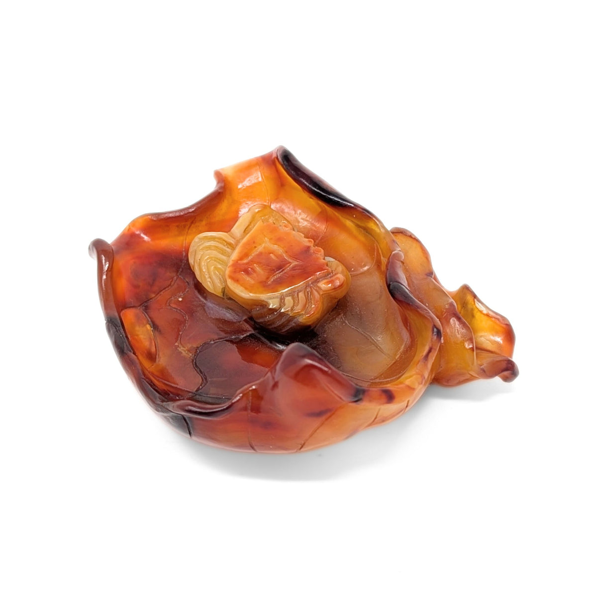 Chinese Carved Agate Lotus Leaf & Crab Brush Washer