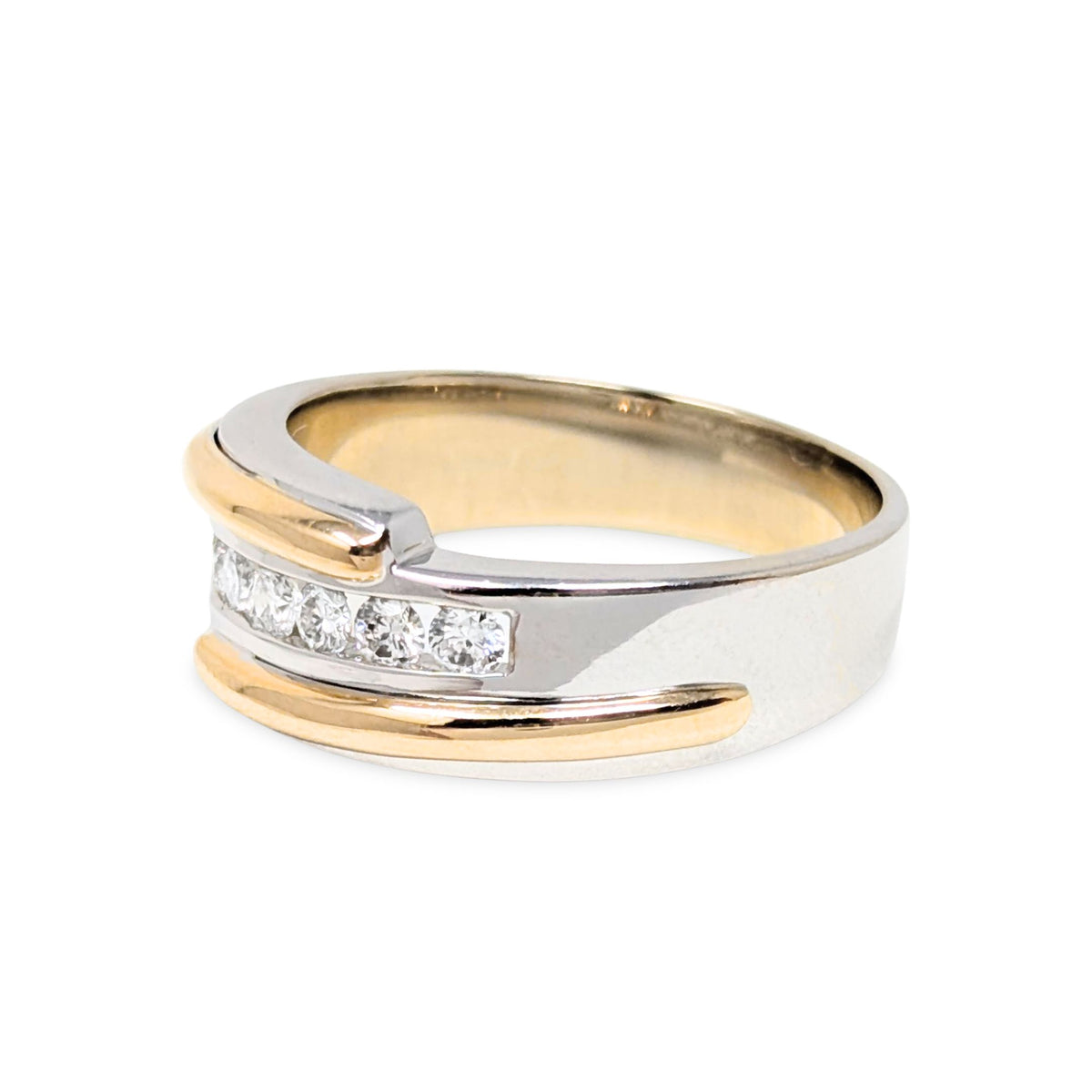 13K Two Tone Gold & Diamond Men’s Wedding Band - Size 10.75