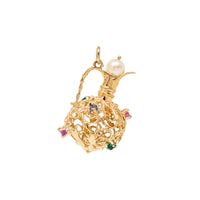 Vintage 13K Gold Multi-Stone 30mm Filigree Water Pitcher Charm/Pendant
