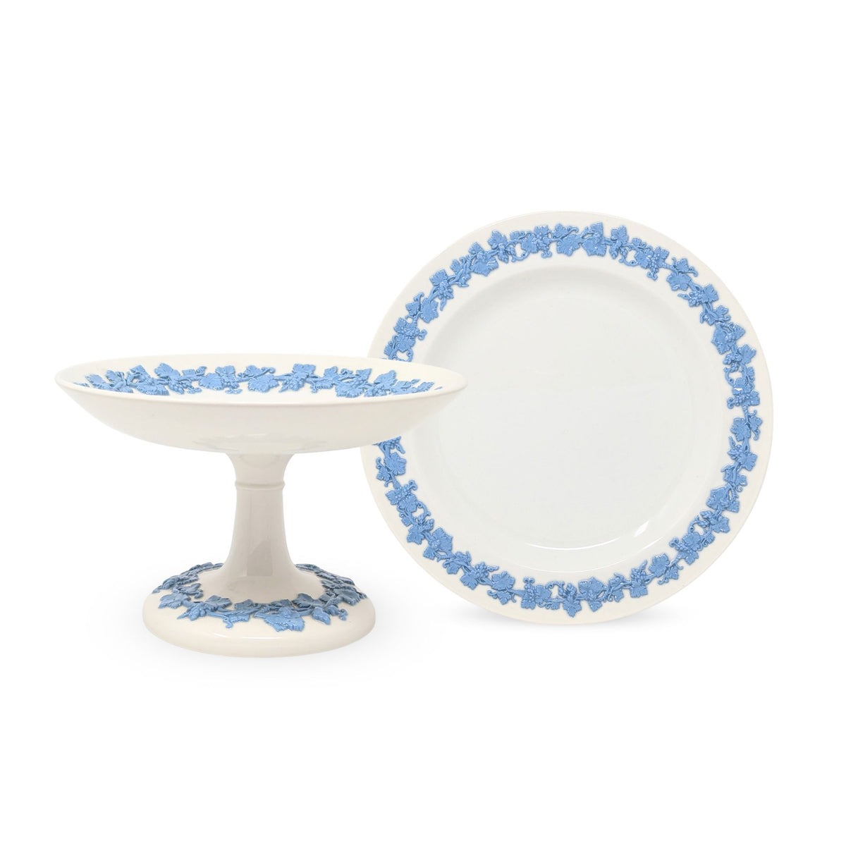 Wedgwood "Lavender on Cream" Compote & Plate 2pc Serving Set