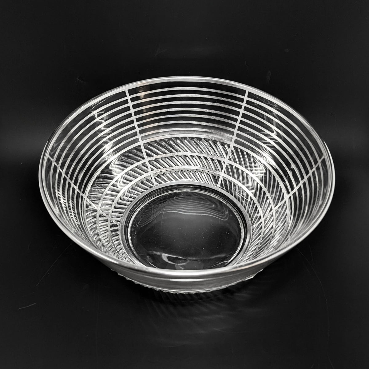 Art Deco Silver Overlay Pressed Glass Punch Bowl & 8 Punch Cups