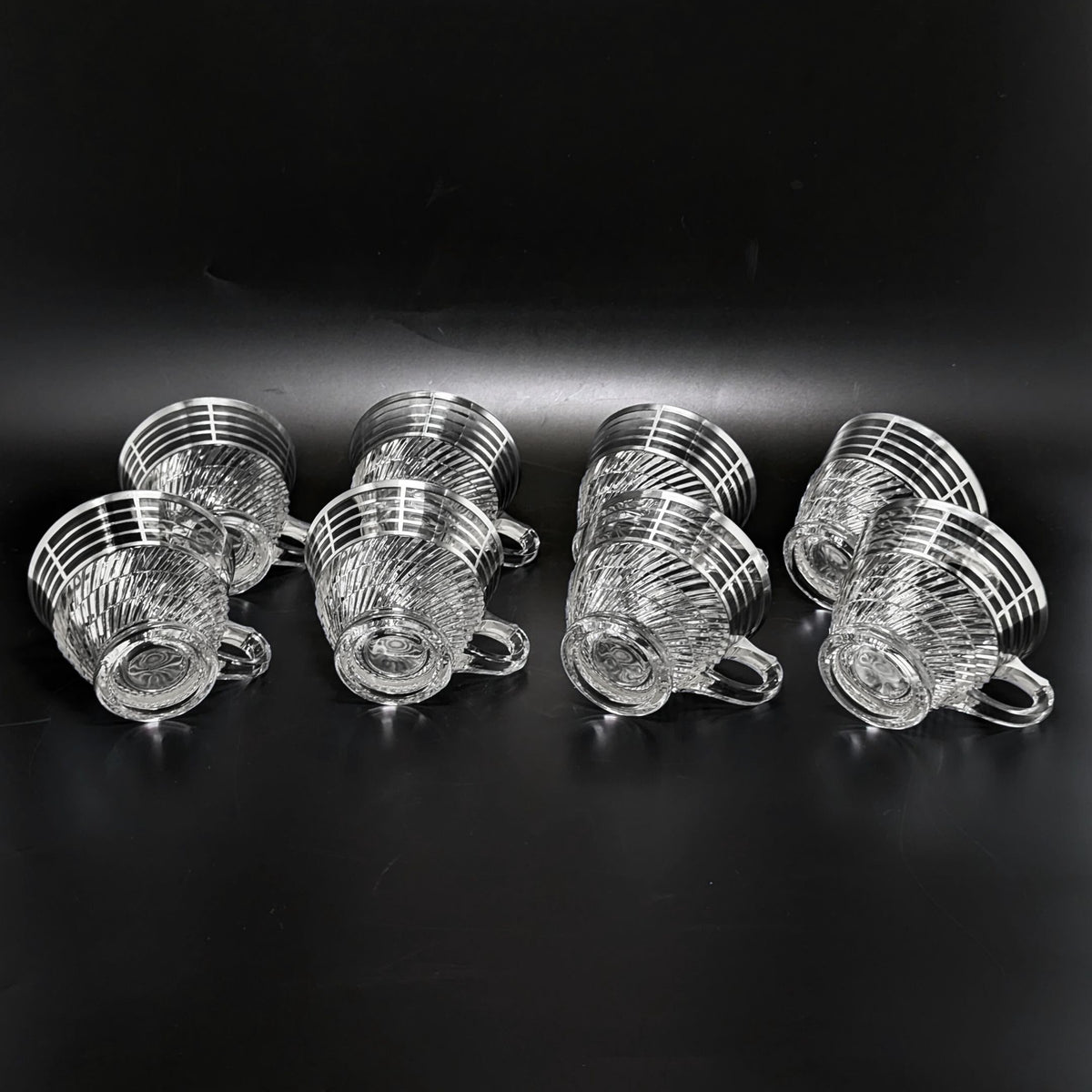 Art Deco Silver Overlay Pressed Glass Punch Bowl & 8 Punch Cups