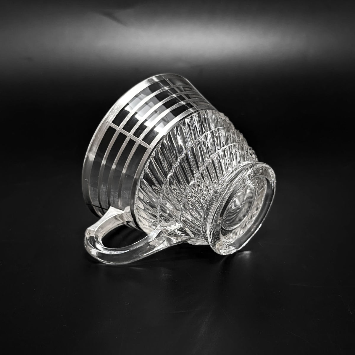 Art Deco Silver Overlay Pressed Glass Punch Bowl & 8 Punch Cups