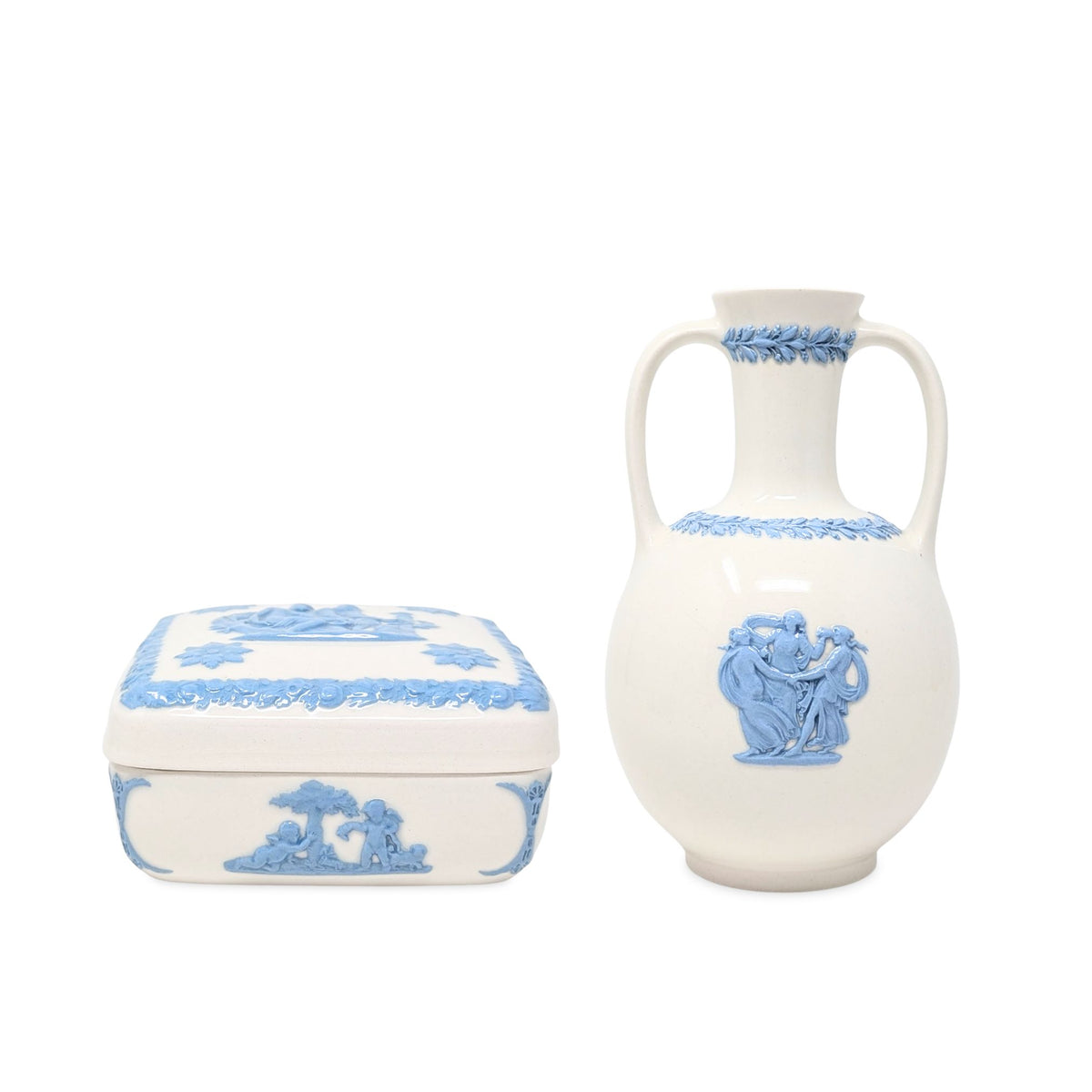 Wedgwood "Lavender on Cream" 2pc Vase & Box Dresser Set