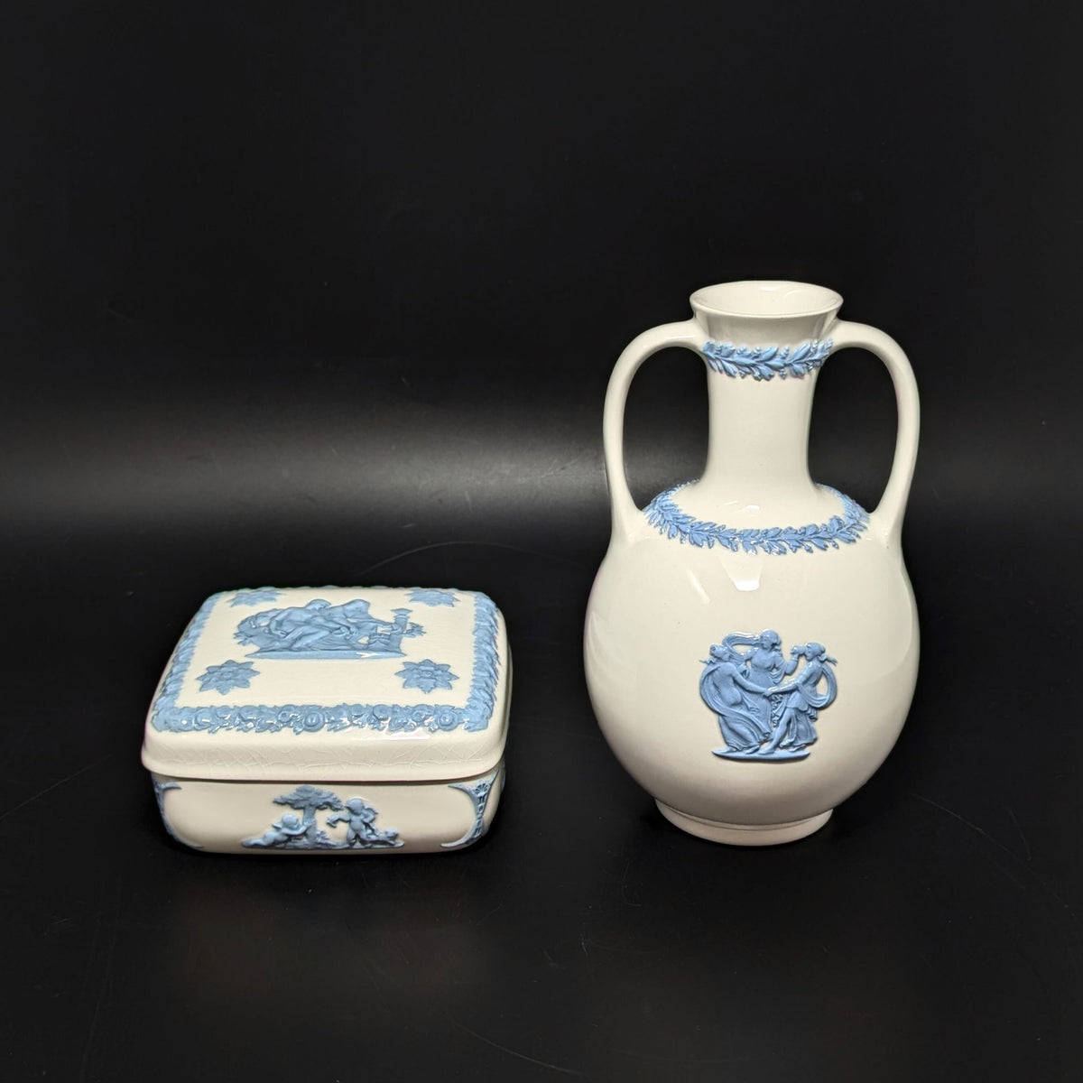 Wedgwood "Lavender on Cream" 2pc Vase & Box Dresser Set