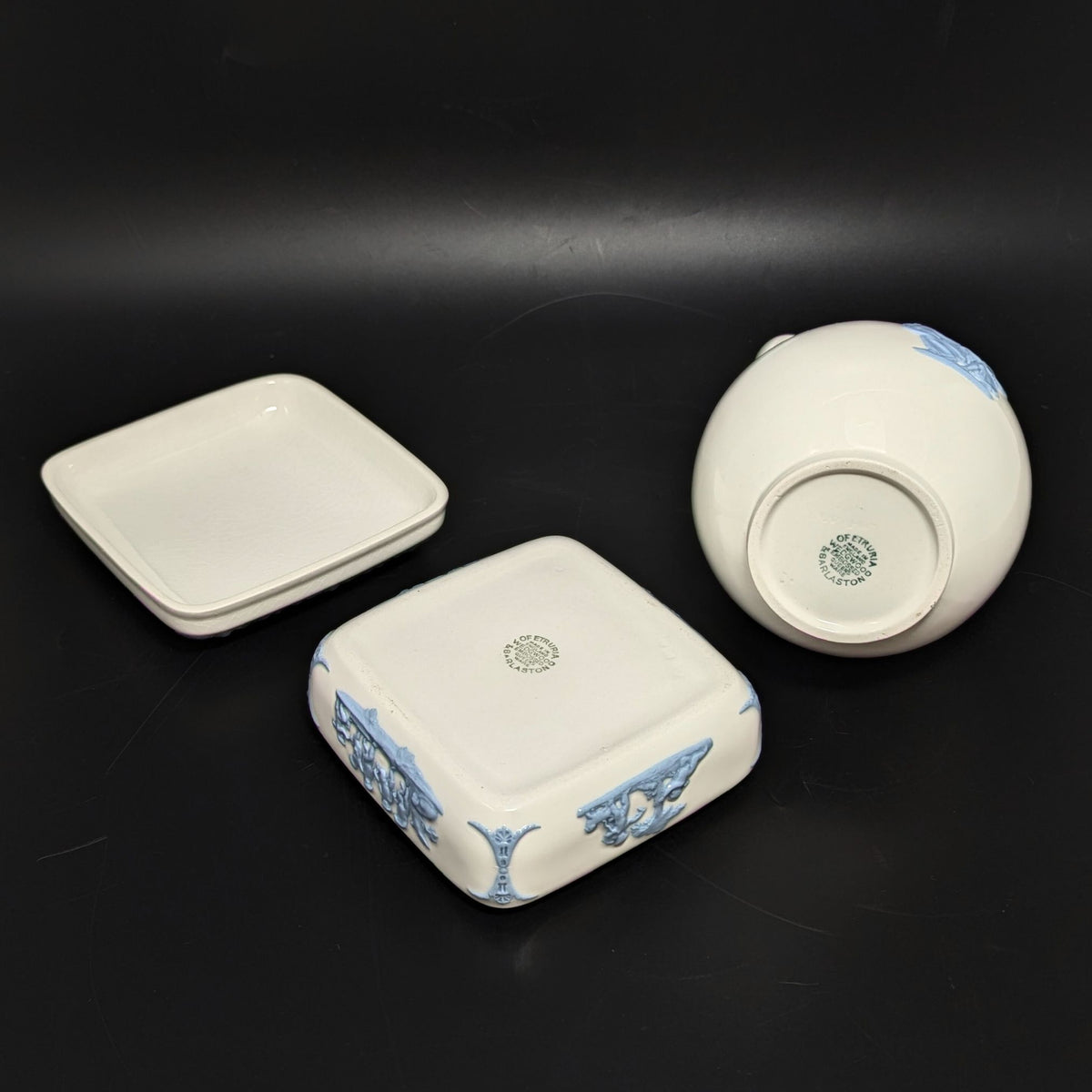 Wedgwood "Lavender on Cream" 2pc Vase & Box Dresser Set