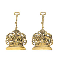 Vintage German Solid Brass Flower & Pheasant Door Stops (Pair)