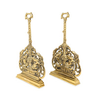 Vintage German Solid Brass Flower & Pheasant Door Stops (Pair)