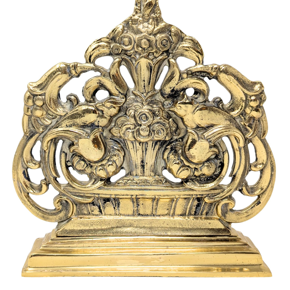 Vintage German Solid Brass Flower & Pheasant Door Stops (Pair)