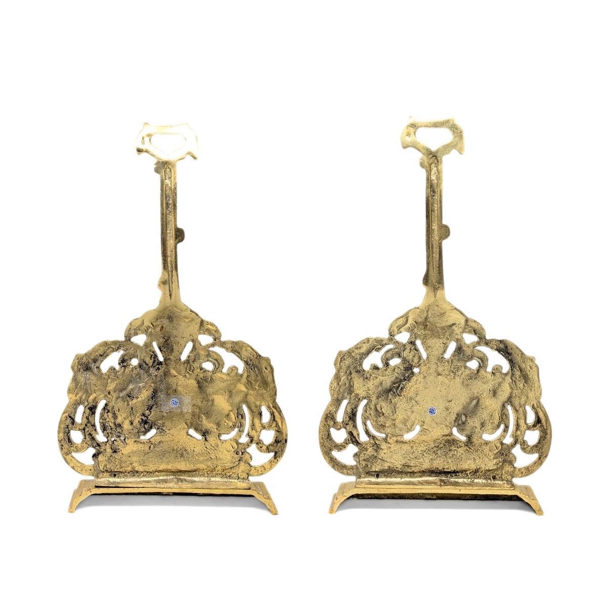 Vintage German Solid Brass Flower & Pheasant Door Stops (Pair)