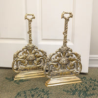 Vintage German Solid Brass Flower & Pheasant Door Stops (Pair)