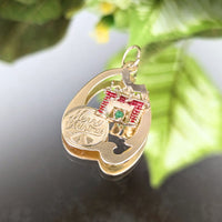 13K Gold Vintage Merry Christmas Enameled Fireplace Pendant/Charm