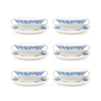 Wedgwood "Lavender on Cream" Shell Edge 12pc Flat Cream Soup Bowl & Saucer Set