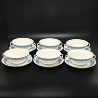 Wedgwood "Lavender on Cream" Shell Edge 12pc Flat Cream Soup Bowl & Saucer Set